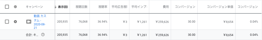 YouTube広告の配信結果