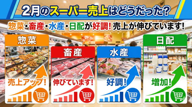 2月のスーパー売上をまとめた図解