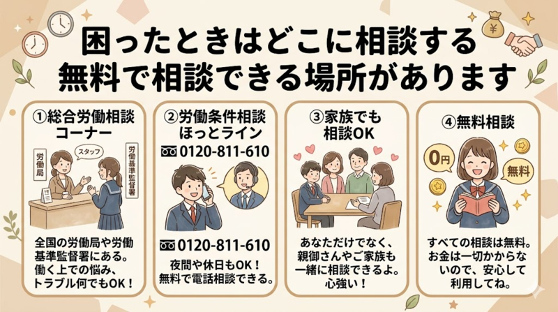 高校生アルバイトの相談先を説明する画像