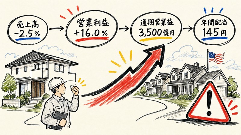 積水ハウスの営業利益16.0％増と通期営業利益3,500億円予想
