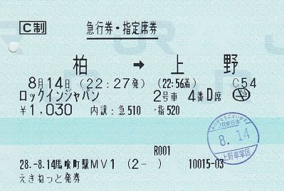 ロックインジャパン 急行券・指定席券 - 紙切れ旅行記