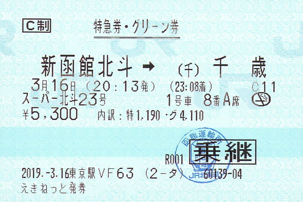 スーパー北斗23号 特急券 グリーン券 紙切れ旅行記