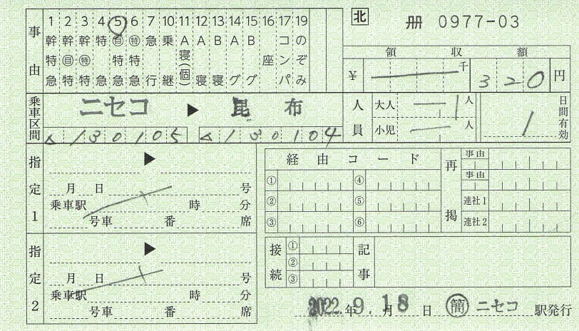 使用済み切符 ニセコエクスプレス ニセコ駅補充券 - 紙切れ旅行記