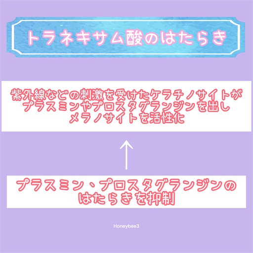 トラネキサム酸　働き　ケラチノサイト　プラスミン　プロスタグランジン　抑制　メラノサイト　活性化