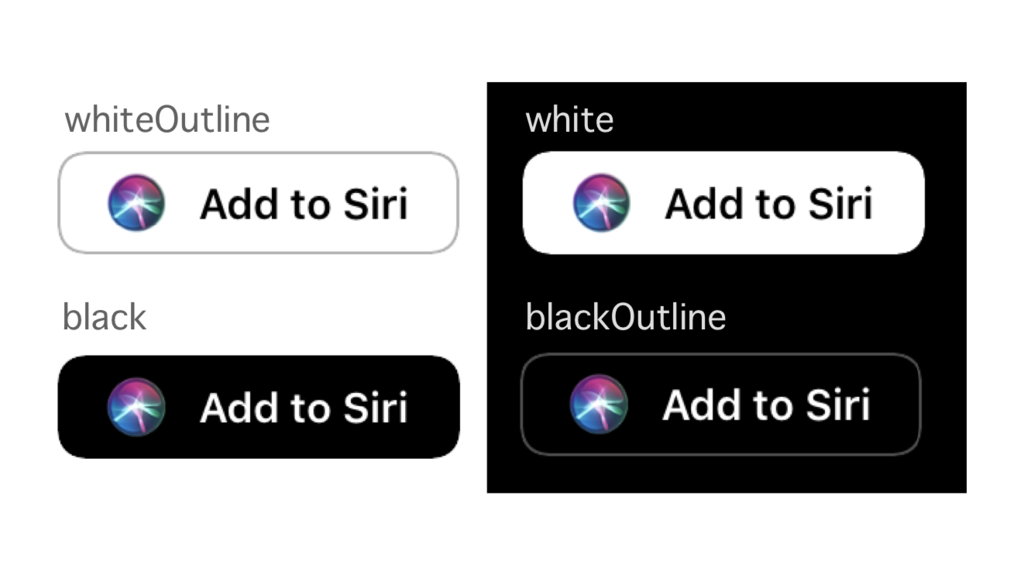 Add to Siriボタンのスクリーンショット（白背景と黒背景）