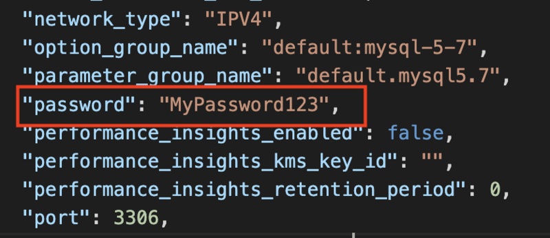 tfstateファイルに平文で記録されたパスワード