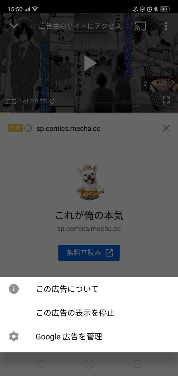 3項目のポップアップが出る。その中の「この広告を停止する」をタップ