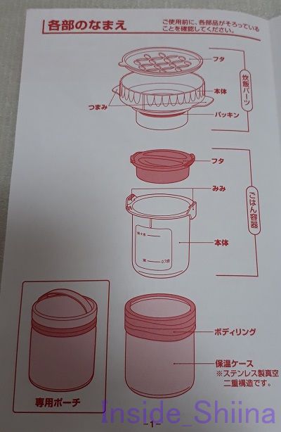 サーモスごはんが炊ける弁当箱各部の名前