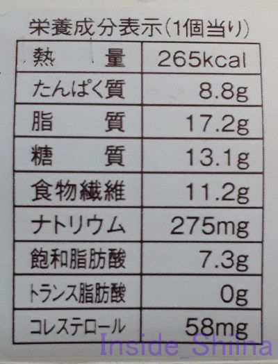 ブランのドーナツ栄養成分表記