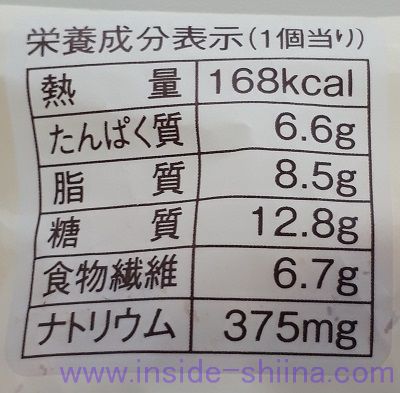 ブランのジャーマンポテトパン栄養成分表示
