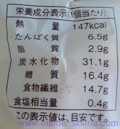 ブランのあんぱん栄養成分表示