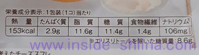 糖質を考えたチーズスフレ栄養成分表示