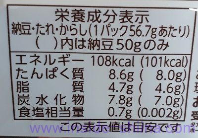 おかめ納豆極小粒栄養成分表示
