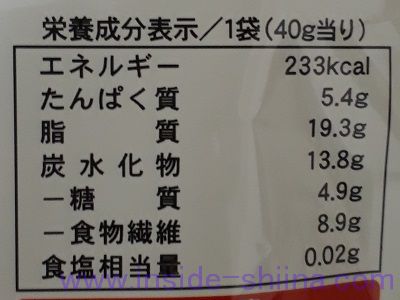 アーモンドチョコレート（イヌリン使用）栄養成分表示