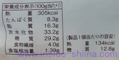 糖質オフの黒ごまとチェダーチーズクリームのパン2個入栄養成分表示