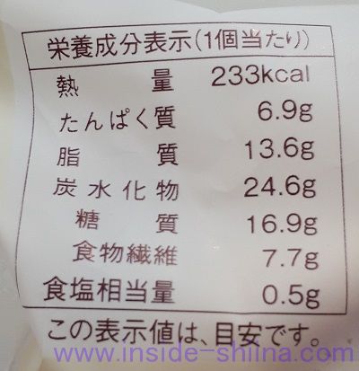 ブランのダブルクリームパン栄養成分表示