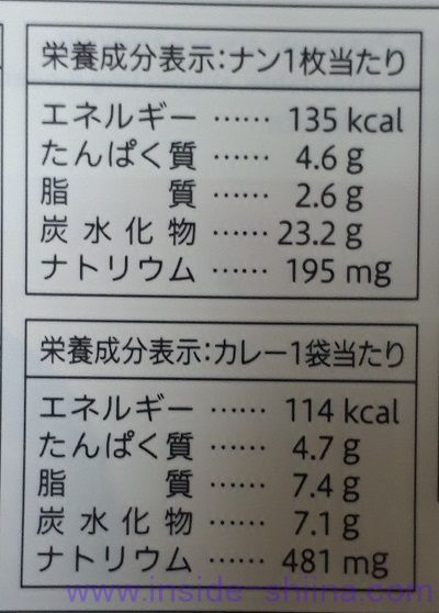 ナン＆キーマカリー（セブン）栄養成分表示