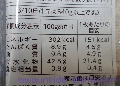 石窯くるみトースト栄養成分表示