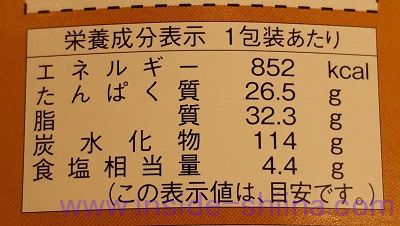 新杵屋 牛肉どまん中 栄養成分表示