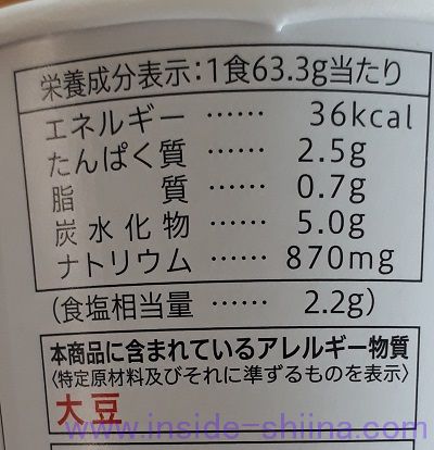 なめこ(セブン)栄養成分表示