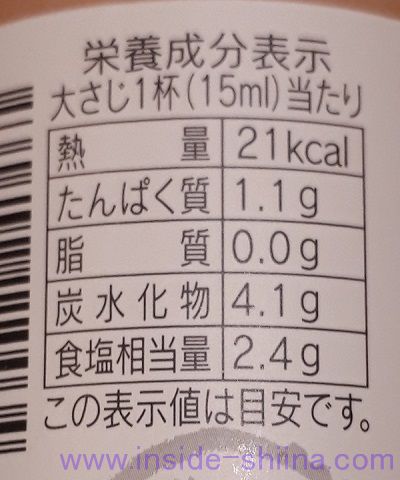 うちのたまごによくあう醤油栄養成分表示