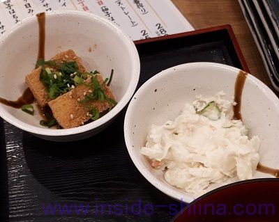 磯丸水産 揚げ出汁豆腐とポテトサラダ