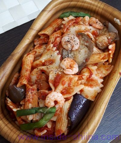 ナスとアスパラのアラビアータ 見た目