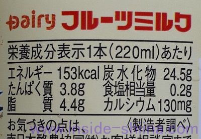 Dairy フルーツミルクのカロリー、糖質は！