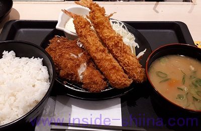 ささみかつ＆海老フライ（2尾）定食（松のや） カロリー 糖質