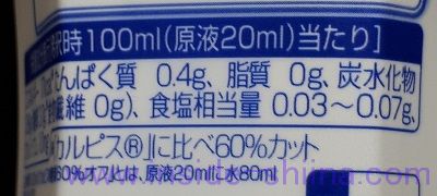 カルピス 糖質60% オフの糖質、脂質は！