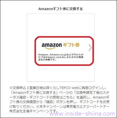 TEPCOポイントをAmazonギフト券に交換する具体的な方法２