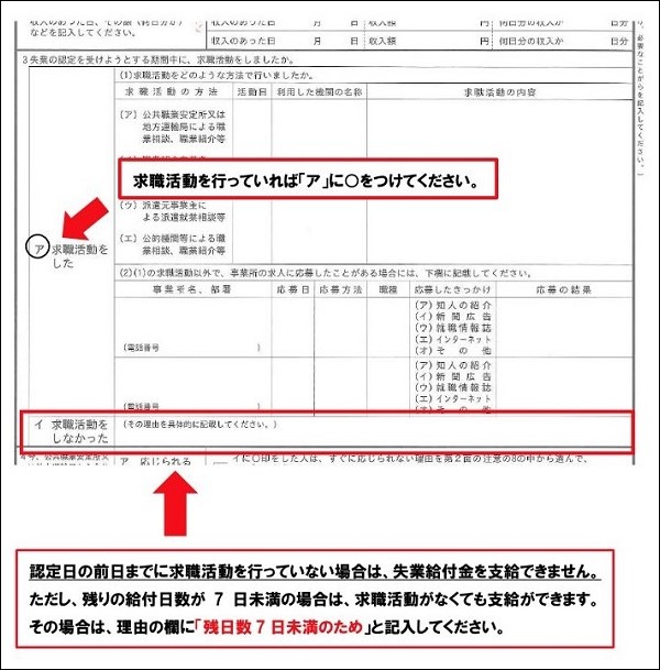 失業保険の残日数が6日以内（7日未満）の場合、認定日までに必要な求職活動は0回になるらしい