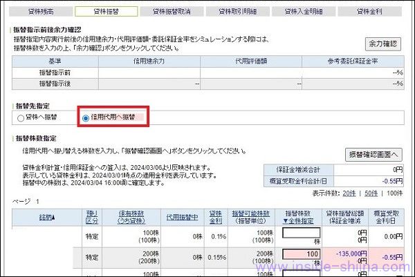 SBI証券で信用代用へ振替