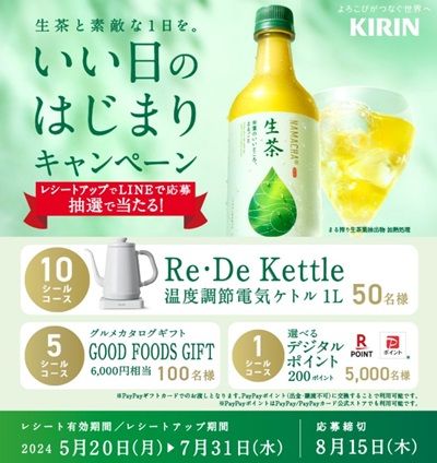 7/31まで！生茶ブランドの購入レシートで応募すると選べるデジタル 