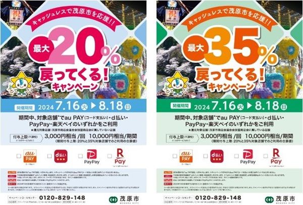 8/18まで！茂原市でau PAY、d払い、PayPay、楽天ペイが最大35%還元！