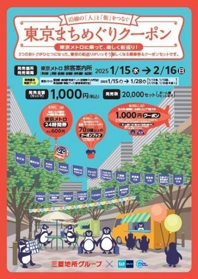 1/15から！東京メトロ24時間券600円と丸の内・有楽町・大手町エリアで使える1000円クーポン等が1000円で買える！