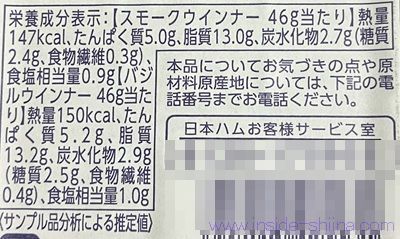 ローソン あらびきウインナー スモーク&バジルのカロリーと糖質