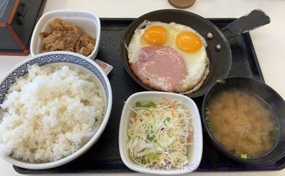 吉野家 Wハムエッグ牛小鉢定食