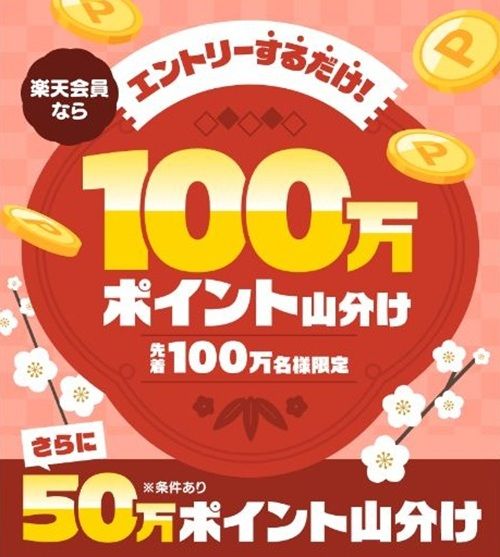 2026/1/31まで!エントリーするだけで100万ポイント山分け!さらに楽天SPSのポイ活5日間達成で50万山分け!