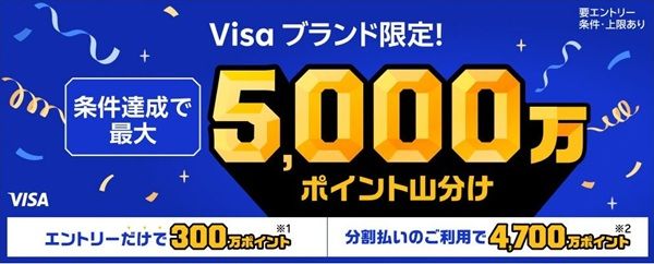2026/4/30まで!エントリーするだけで300万ポイント山分け!楽天カード(Visa)限定!