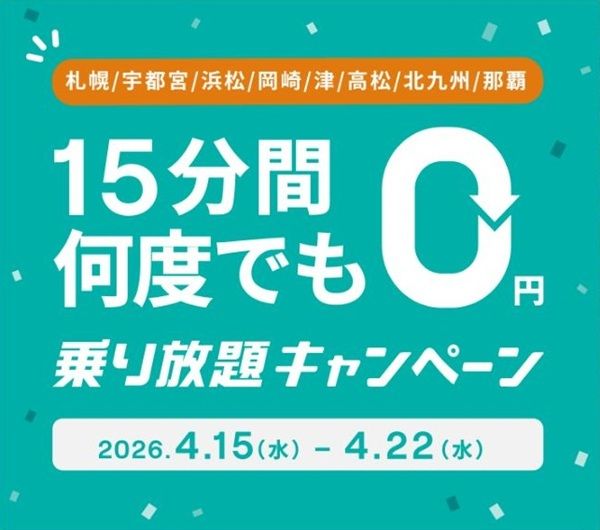4/22まで!エリア限定でLUUP(ループ)が何度でも15分間0円!既存も対象!