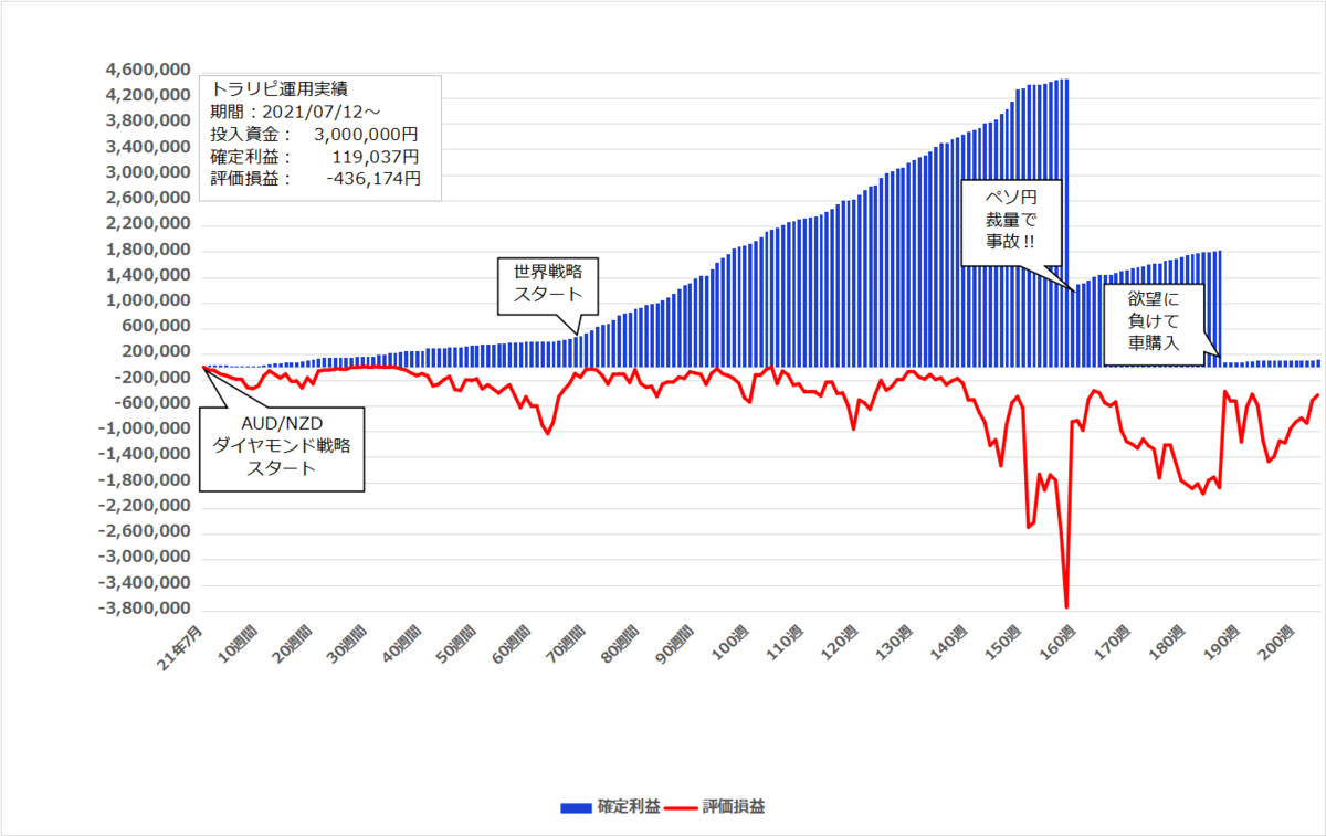 2025年6月9日週のトラリピ実績【204週目】は 10,745円、開始からの累計利益は＋119,037円でした。