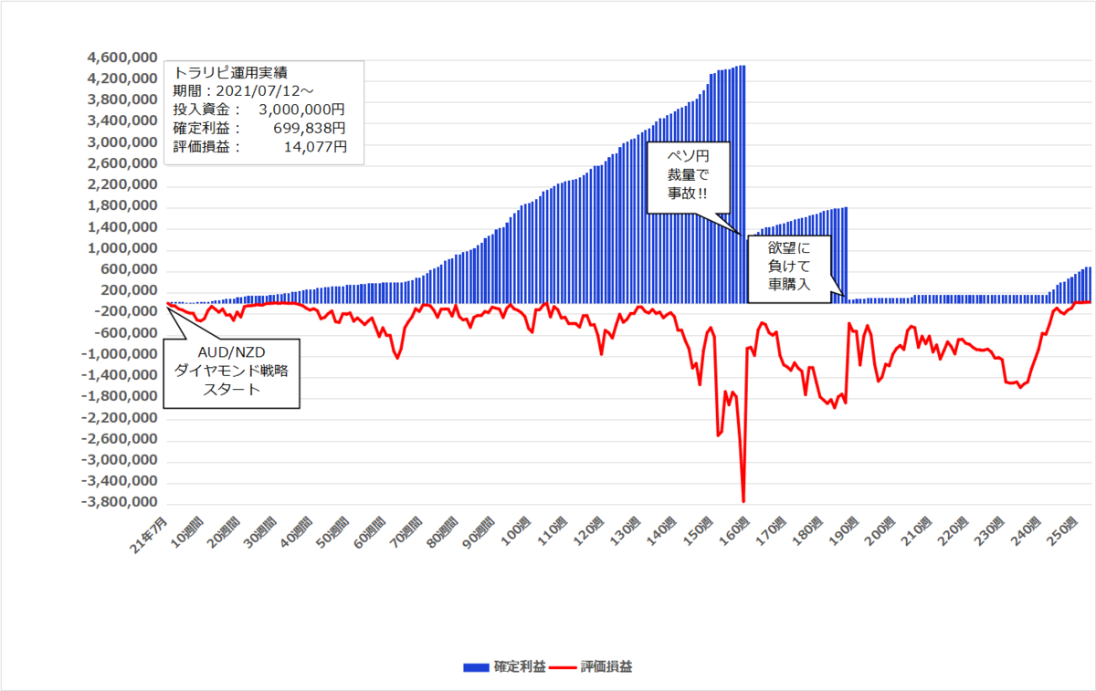 2026年5月18日週のトラリピ実績【253週目】は 10,391円、開始からの累計利益は＋699,838円でした。