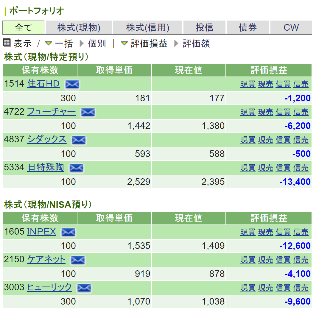 Portfolio of stock