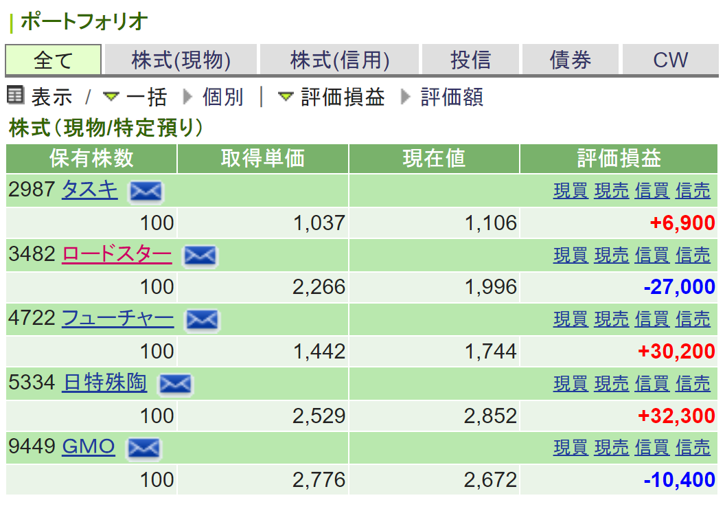 Portfolio of stock