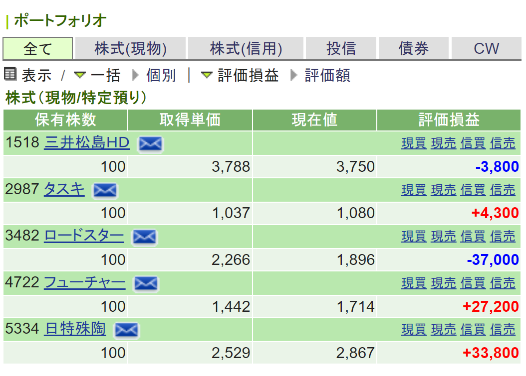 Portfolio of stock
