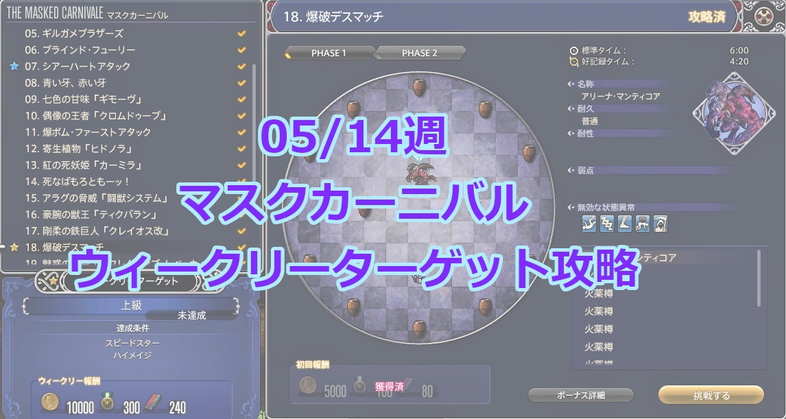05 14週のウィークリーターゲット攻略 マスクカーニバル あいるのじゅーよん