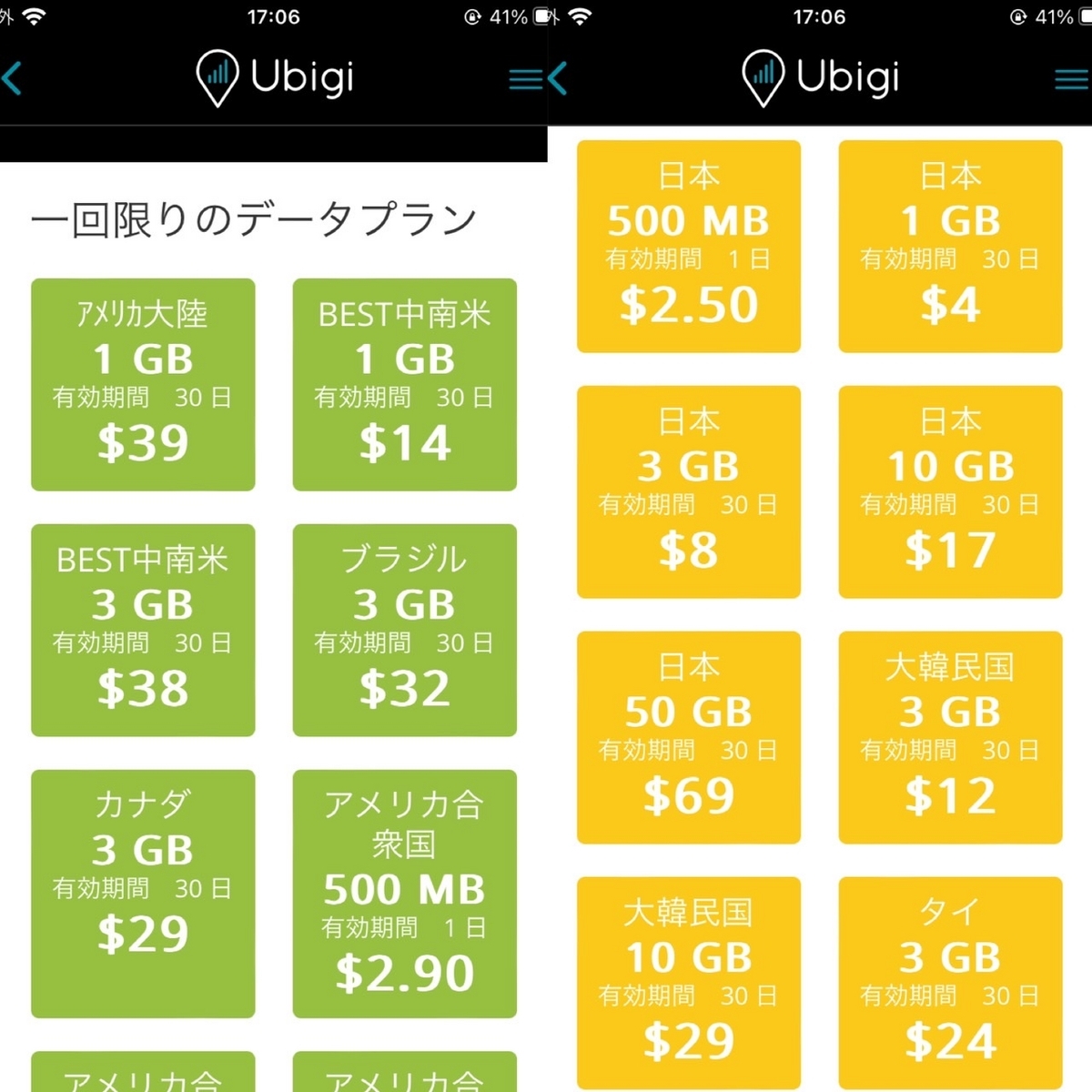 Ubiji各国データプラン