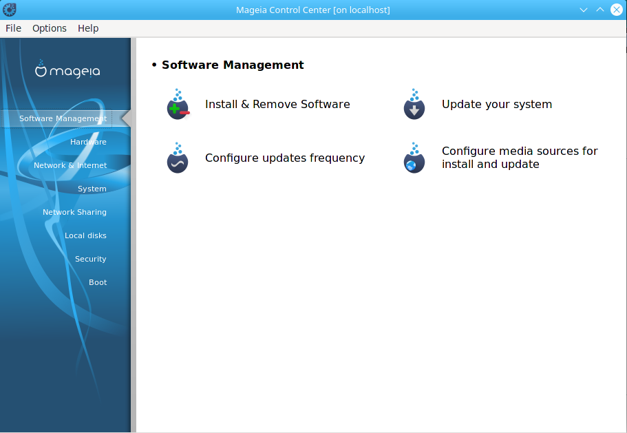 MCC_drakconf Software Management Page