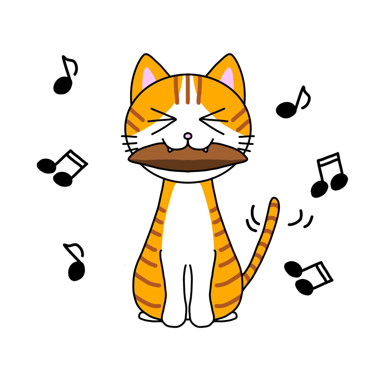 かつお節くわえた猫【無料ダウンロード】（フリーイラスト／フリー素材